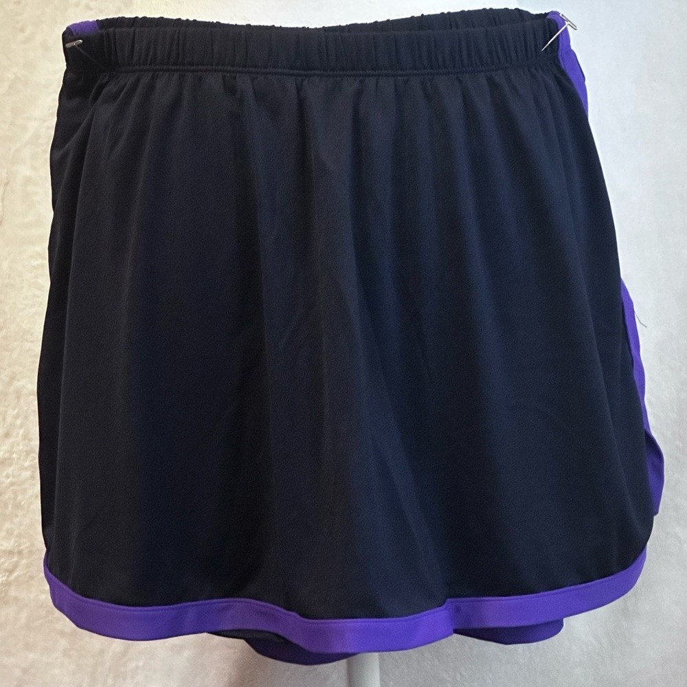 #1428 Black and Purple Swim Skirt with shorts underneath, size 16 W